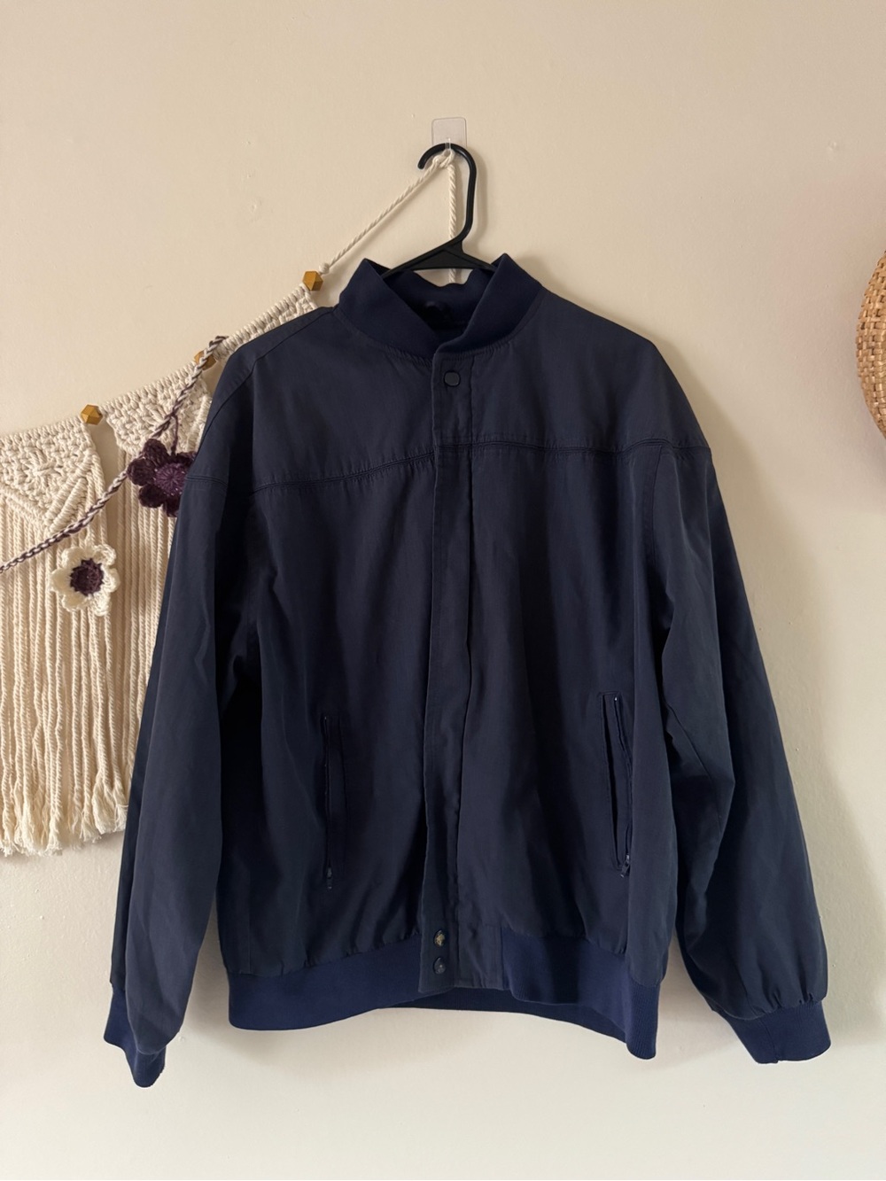 Men's Navy Bomber Jacket - Minimal Casual Outerwear